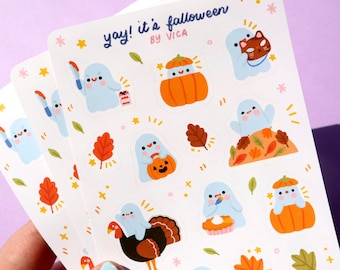 Falloween Stickers - Halloween Stickers - Cute Sticker Sheet - Kawaii Stickers - Journal Stickers - Ghost Stickers