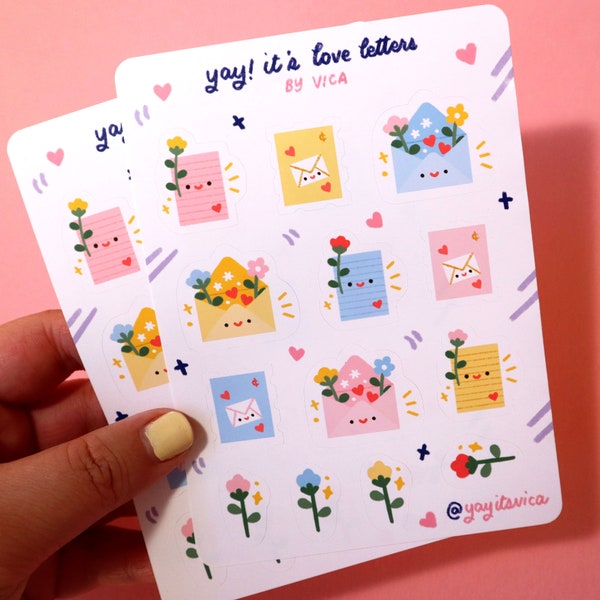 Love Letter Sticker Sheet - Kawaii Stickers - Valentine Stickers - Journal Stickers - Pen Pal Stickers  - Cute Stickers - Cute Sticker Sheet