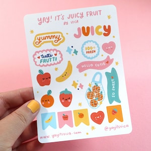 Folha de adesivos de frutas suculentas - Adesivos Kawaii - Artigos de papelaria fofos - Adesivos de diário - Adesivos de maçã - Adesivos fofos - Folha de adesivos fofos