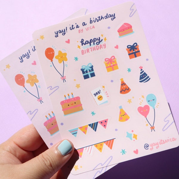 Happy Birthday Sticker Sheet - Kawaii Stickers - Cute Stationery - Journal Stickers - Birthday Stickers  -Cute Stickers - Cute Sticker Sheet