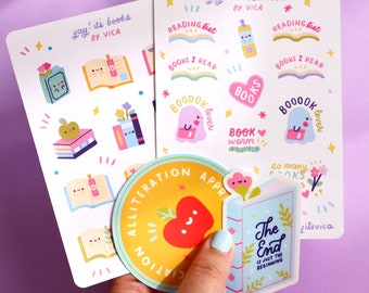 Book Lover Sticker Bundle - Journal Stickers - Cute Stickers - Books Stickers - Reading Stickers - Bookworm Stickers - Kawaii Stickers