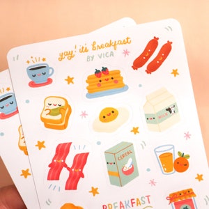 Kawaii Breakfast Planner Sticker Sheet - Cute Stationery - Journal Stickers - Kawaii Food Stickers - Egg Stickers - Kawaii Stickers