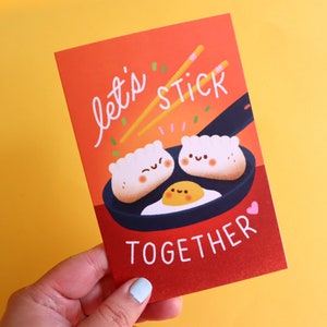 Let&#39;s Stick Together Greeting Card - Cute Greeting Card - Kawaii Art - Anniversary Greeting Card - Couples Greeting Card