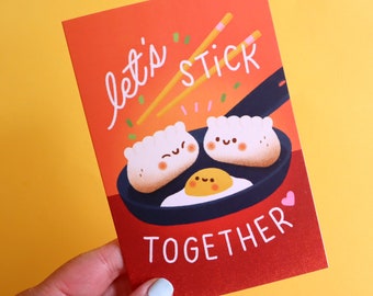 Let's Stick Together Greeting Card - Cute Greeting Card - Kawaii Art - Anniversary Greeting Card - Couples Greeting Card