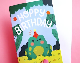 Tarjeta de felicitación de cumpleaños de rana alegre - Tarjeta de felicitación linda - Arte kawaii - Tarjeta de felicitación de rana - Tarjeta de cumpleaños de rana - Tarjeta de cumpleaños