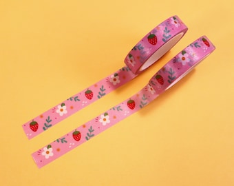 Strawberry and Daisy Washi Tape - Strawberry Washi Tape - Fruit Stickers - Kawaii Washi Tape - Fruit Washi Tape - Daisy Washi Tape