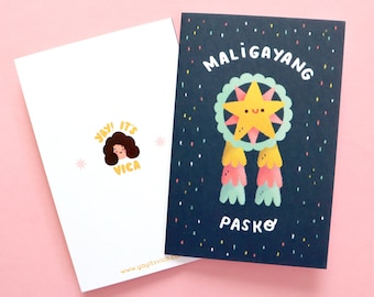 Maligayang Pasko Christmas Greeting Card - Cute Greeting Card - Christmas Card - Tagalog Christmas Card - Parol Christmas Card