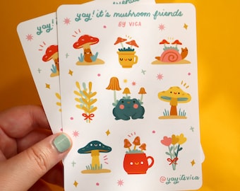 Mushroom Friends Planner Sticker Sheet - Cute Stationery - Journal Stickers - Kawaii Food Stickers - Mushroom Stickers - Kawaii Stickers