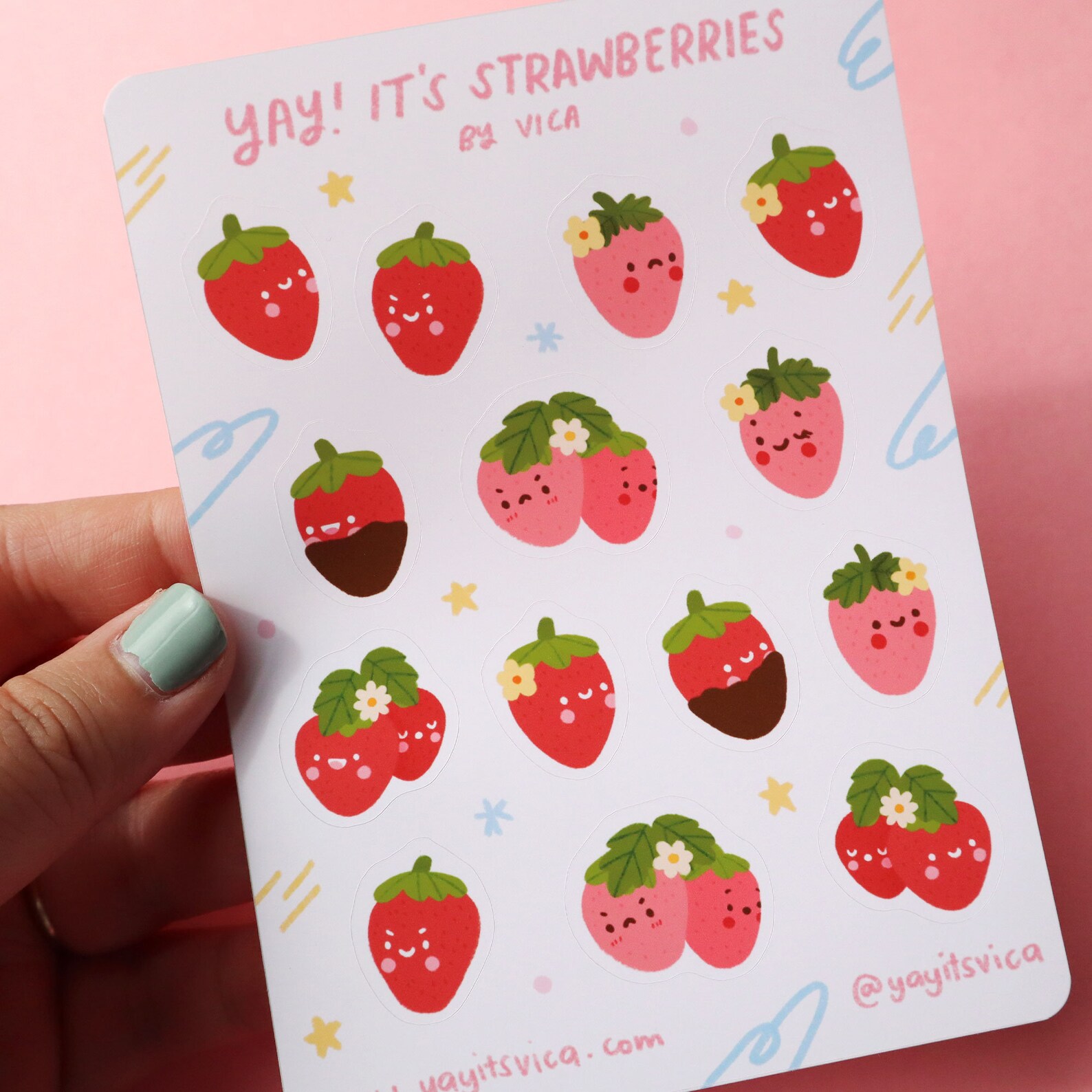 Strawberry Sticker Sheet Kawaii Stickers Cute Stationery - Etsy