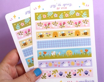 Spring Sticker Sheet  - Easter Stickers -  Cute Washi Strips  - Cute Sticker Sheet - Kawaii Stickers - Cute Stickers