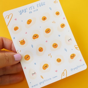 Hoja de pegatinas para planificador con forma de huevo adorable - Papelería adorable - Pegatinas para diario - Pegatinas de comida kawaii - Pegatinas de huevo kawaii - Pegatinas de huevo adorable