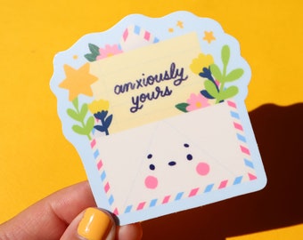 Naklejka Anxiously Yours - Naklejka Kawaii - Szczęśliwa poczta - Słodka naklejka winylowa - Wodoodporna naklejka - Naklejka lękowa - Słodkie naklejki