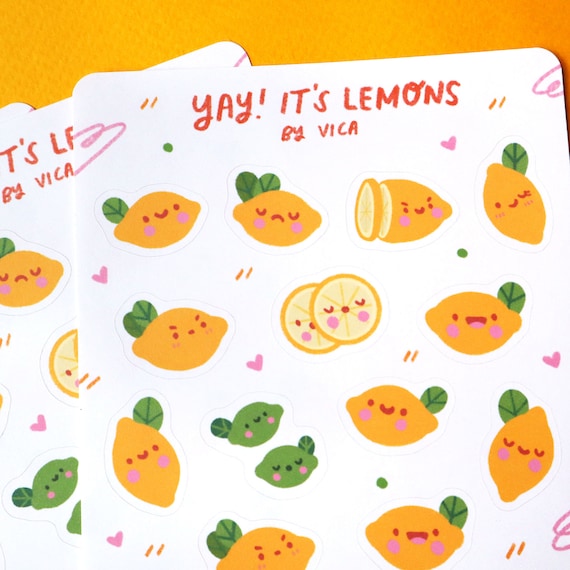 Kawaii Lemon Sticker Sheet – Cute Planner Stickers