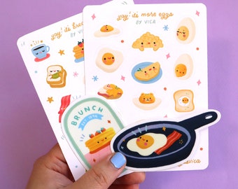 Breakfast Sticker Bundle - Journal Stickers - Cute Stickers - Food Stickers - Egg Stickers - Kawaii Food Stickers - Kawaii Stickers