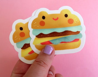 Froggy Burger Vinyl Sticker - Kawaii Food Sticker  - Journal Sticker  - Frog Sticker - Cute Food Sticker - Burger Sticker - Kawaii Sticker