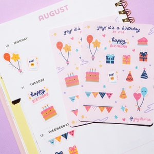 Happy Birthday Sticker Sheet - Kawaii Stickers - Cute Stationery ...