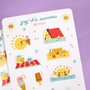 Foglio di adesivi kawaii estivi - Adesivi kawaii per cibo - Adesivi carini per diario - Adesivi solari - Adesivi carini per cibo - Foglio di adesivi carini