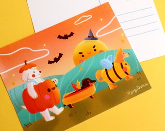 Puppy Halloween Postcards - Kawaii Art - Cute Stationery - Cute Postcards - Snail Mail - Happy Mail - Halloween Postcards - Dog Postcard