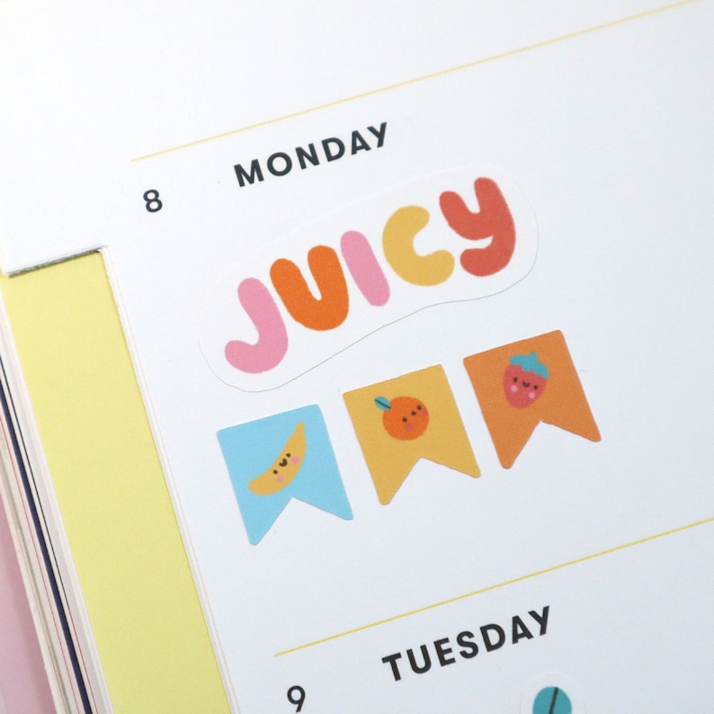 Juicy Fruit Sticker Sheet Kawaii Stickers Cute Stationery Etsy