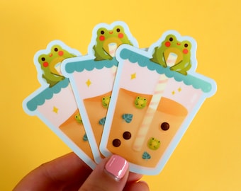 Froggy Boba Vinyl Sticker - Frog Sticker - Cute Stationery - Kawaii Food Sticker - Cute Food Sticker - Boba Sticker - Waterproof Sticker