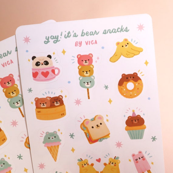 Cute Sticker Sheet Kawaii Stickers for Journaling, Planning Vinyl Sticker  Sheet Cute Bear and Bunny -  Sweden