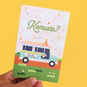 Wenskaart Kamusta - leuke wenskaart - Kawaii Art - Filipijnse wenskaart - Jeepney-wenskaart - wenskaart Filipijnen