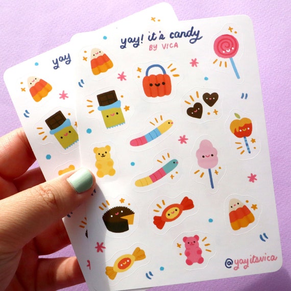 Kawaii Candy Sticker Sheet – Cute Food Stickers for Journaling