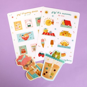 Pacote de adesivos de verão - Adesivos de diário - Adesivos fofos - Adesivos Boba - Adesivos de ovo - Adesivos de comida Kawaii - Adesivos Kawaii