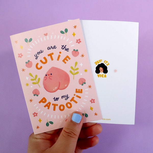 Cutie Patootie Greeting Card - Cute Greeting Card - Kawaii Art - Anniversary Card - Valentine's Day Card - Peach Greeting Card