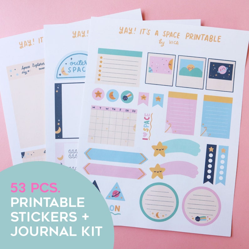 Space Printable Bujo Stickers & Journal Kit Kawaii Stickers - Etsy