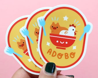 Adesivo in vinile Adobo - Adesivo con cibo kawaii - Adesivo con cibo filippino - Adesivo Adobo - Adesivo con cibo carino - Adesivo con pollo - Adesivo kawaii