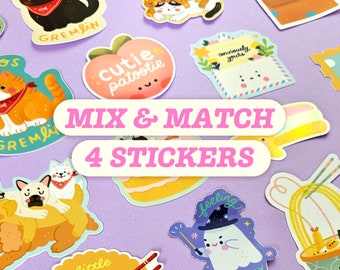 4-tlg. Niedliches Aufkleber-Bundle - Niedliche Aufkleber - Kawaii Aufkleber - Journal Aufkleber - Wasserfeste Aufkleber - Niedliche Vinyl-Aufkleber