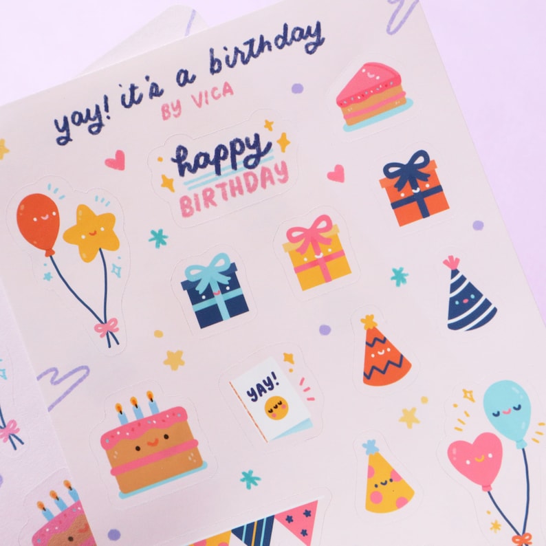 Happy Birthday Sticker Sheet - Kawaii Stickers - Cute Stationery ...