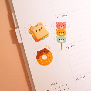 Foglio di adesivi Kawaii Bear Snacks - Adesivi Kawaii Food - Adesivi carini per diario - Adesivi Bear - Adesivi carini Food - Foglio di adesivi carini