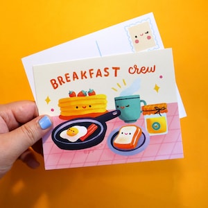 Happy Breakfast Crew Postcards - Kawaii Art - Cute Stationery - Cute Postcards - Snail Mail - Happy Mail - Pen Pal Postcards - Food Postcard