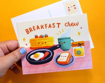 Happy Breakfast Crew Postcards - Kawaii Art - Cute Stationery - Cute Postcards - Snail Mail - Happy Mail - Pen Pal Postcards - Food Postcard