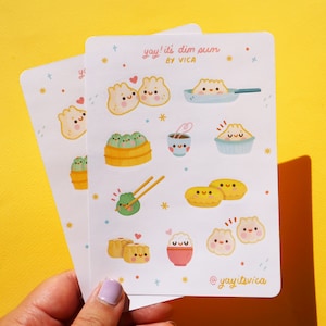 Folha de adesivos Dim Sum - Adesivos de comida Kawaii - Adesivos fofos de diário - Adesivos de comida chinesa - Adesivos fofos de comida - Folha de adesivos fofos