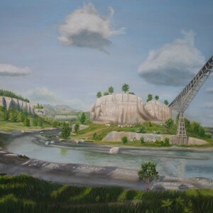 River Bridge Crossing - Print of original oil painting