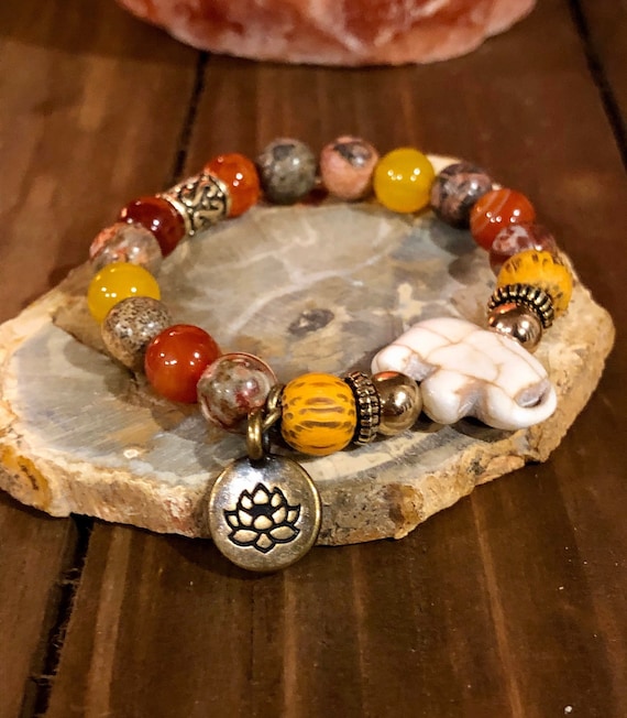 Elephant & Lotus Flower Charm Bracelet. Women’s Bracelet. Spiritual. Women’s jewelry. Boho. Bohemian Jewelry