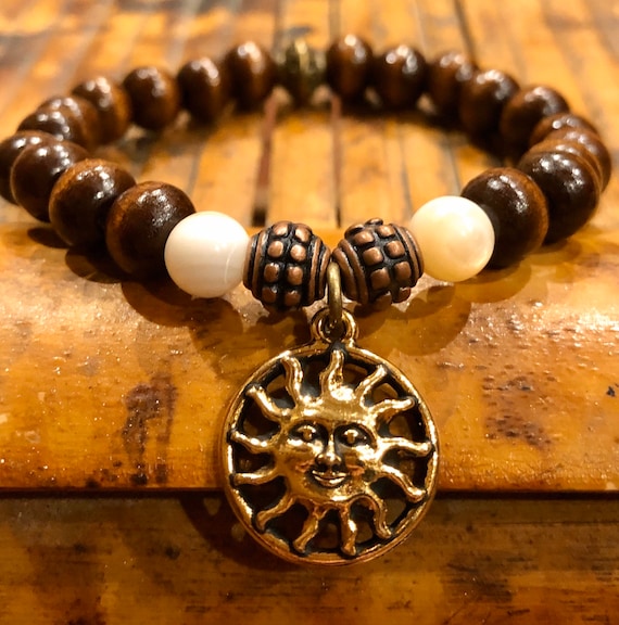 Sun Bracelet. Women's Bracelet. Sunshine. Sun charm. Wood. Nature. Boho Jewelry