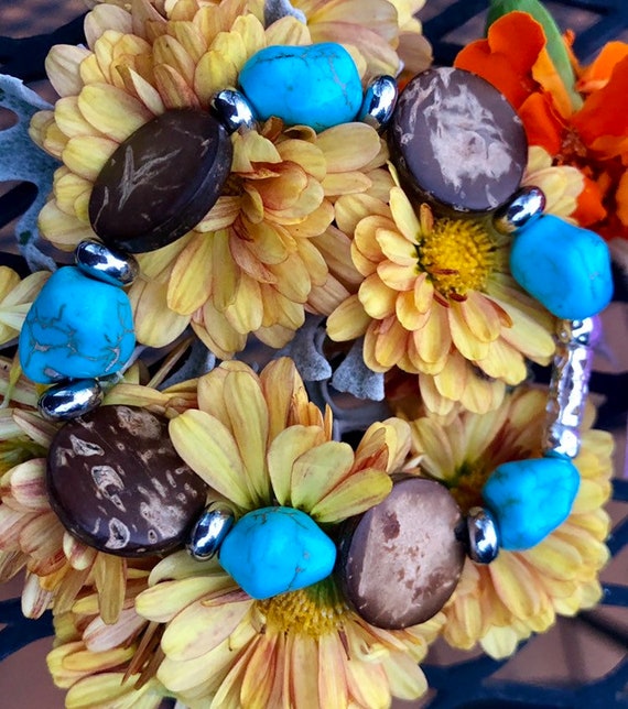 Blue & Brown Beaded Bracelet. Womens bracelet/Gift for her