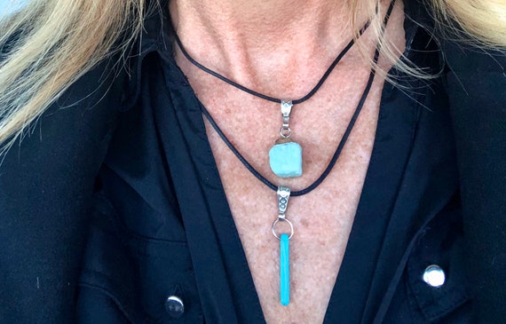 Blue Pendant Cord Necklace. Gift For Her. Women's Jewelry. Boho Chic.