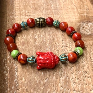 Pulsera de Buda rojo. Pulsera de mujer. Pulsera de hombre. Regalo. Joyería. Yoga. Meditación