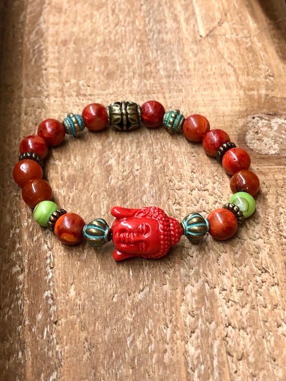 Buddha Bracelet Red. Women's Bracelet. Men’s Bracelet. Gift. Jewelry. Yoga. Meditation