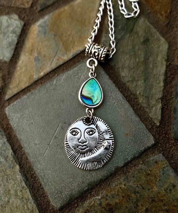Sun & Moon Necklace. Women's Jewelry. Men’s Jewelry. Boho Chic. Hippie. Crescent Moon. Luna