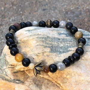 Black Lotus Flower Bracelet. Bracelet. Boho. Spiritual jewelry. Yoga Jewlery