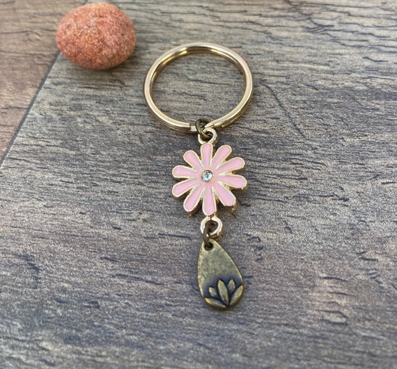 Daisy & Lotus Flower Keychain. Women's. Men’s Spiritual. Keychains. Boho