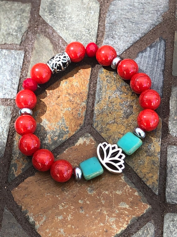 Red Lotus Flower Bracelet. Bracelet. Boho. Spiritual jewelry