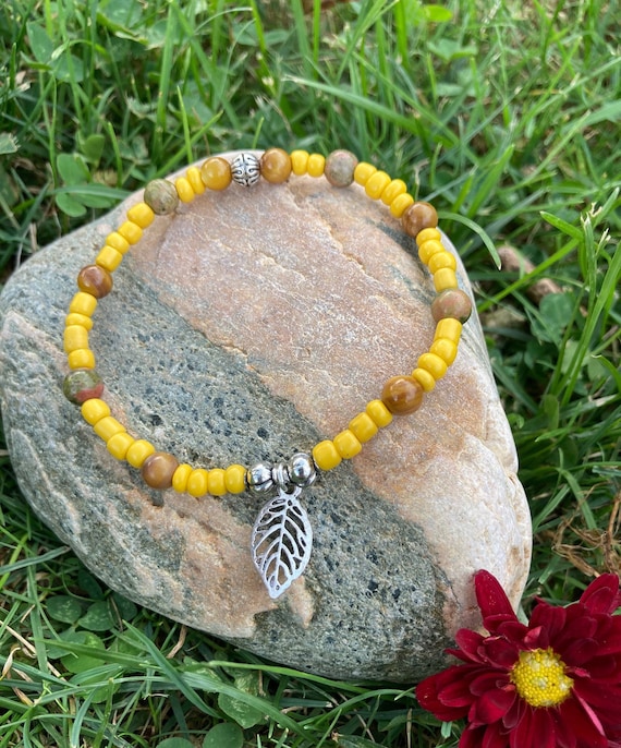 Yellow, Brown & Green Leaf Bracelet. Womens Bracelet/Gift For Her