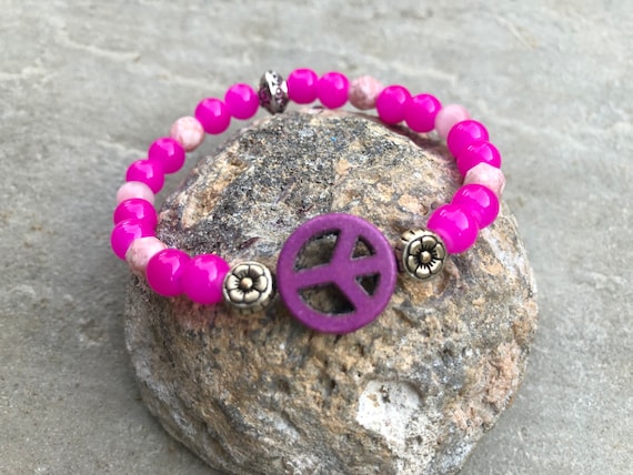Peace Sign & Buddha Stack Women's Bracelet. Gift. Yoga. Meditation.